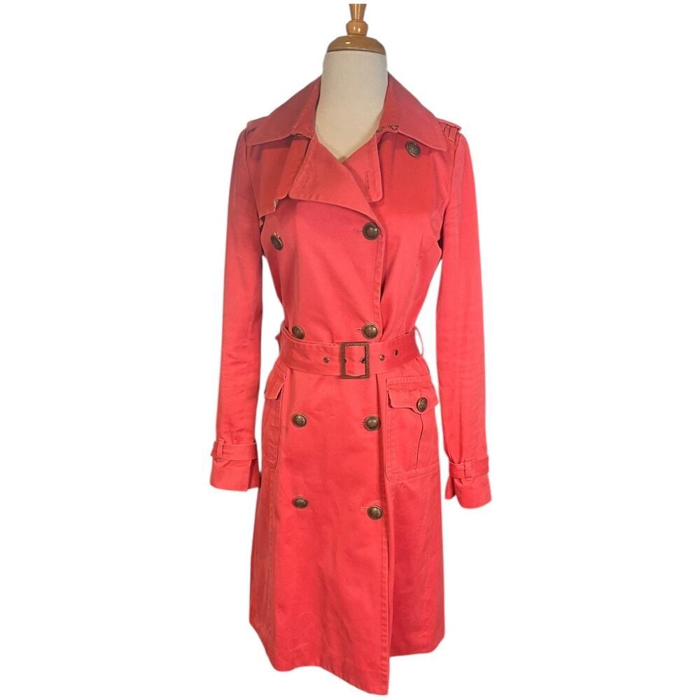 EGOIST GLAM Red Trench Coat Womens Belted Double Breasted Statement Jacket